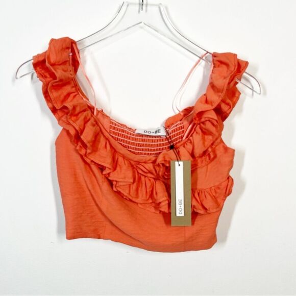 DO+BE Women's Size Medium NWT Orange Ruffle Smocked Cropped Off Shoulder Top - Picture 10 of 10